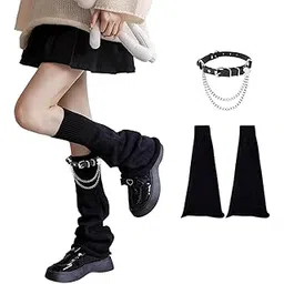 zbdroxygen 2PCS Y2K Accessories, Leg Warmers and Thigh Rings Set;Black Stacked Socks and Leg Bands, Y2K Aesthetic Clothes for Teenage Girls and Young Women, Winter Fashion Accessories for Skirts and Dresses-picture-19
