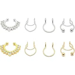 zbdroxygen 8Pcs Septum Ring Without Piercing, Nose Ring for Women, Gold and Steel Nose Pins Without Piercing, Fashion Nose Rings for Parties, Wedding-picture-27