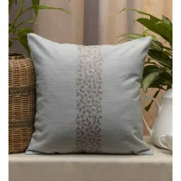 Light Grey Traditional Blended Cotton 16 x 16 Inches Embroidered Cushion Cover by Zeba-picture-11