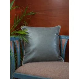 ZEBA Black Embroidered Leather Square Cushion Covers-picture-34