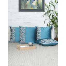 ZEBA Blue & Gold-Toned Set of 4 Ethnic Motifs Square Cushion Covers-picture-38