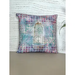 ZEBA Blue & Off White Ethnic Motifs Square Cushion Cover-picture-40