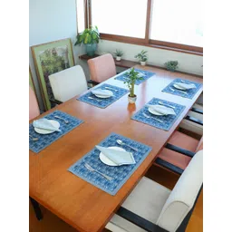 ZEBA Blue & White 12 Pieces Geometric Printed Table Placemats & Napkins-picture-14