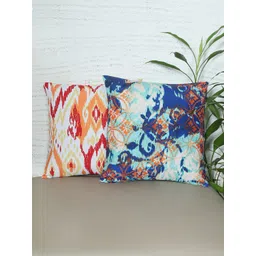 ZEBA Blue & White 2 Pieces Ethnic Motifs Square Cushion Covers-picture-24