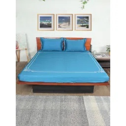 ZEBA Blue & White 400 TC Cotton King Bedsheet with 2 Pillow Covers-picture-13
