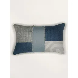 ZEBA Blue & White Colourblocked Square Cushion Covers-picture-23