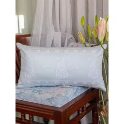 ZEBA Blue & White Embroidered Breathable Square Cushion Cover 30 cm x 56 cm-picture-18