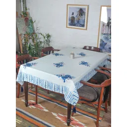 ZEBA Blue & White Floral Printed Rectangle Shaped Table Cover-picture-17