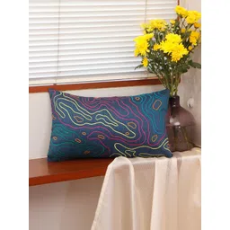 ZEBA Blue & Yellow Embroidered Rectangle Cushion Cover-picture-22