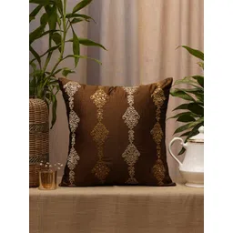 ZEBA Brown & Cream Embroidered Square Cushion Cover-picture-13