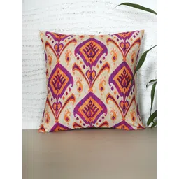 ZEBA Cream-Coloured & Orange Ethnic Motifs Square Cushion Cover-picture-19