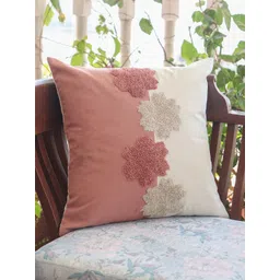 ZEBA Luxe Collection Coral & Beige Embroidered Cotton Square Cushion Cover-picture-28