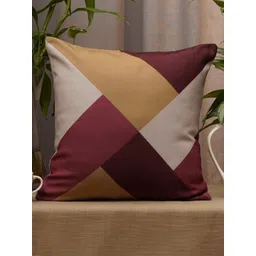 ZEBA Maroon & Beige Geometric Square Cushion Covers image 1