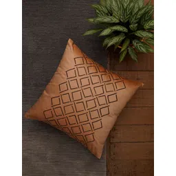 ZEBA Mustard & Black Embroidered Square Cushion Cover-picture-36