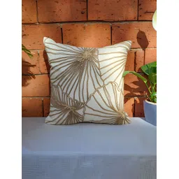 ZEBA Off White & Brown Floral Embroidered Square Cushion Cover-picture-10