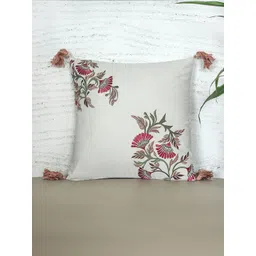 ZEBA Off White & Pink Floral Embroidered Cotton Square Cushion Cover-picture-34