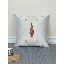 ZEBA Off White & Red Ethnic Motifs Square Cushion Covers-picture-35