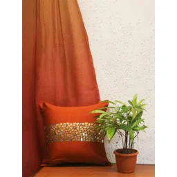 ZEBA Orange & Gold-Toned Embellished Square Cushion Covers-picture-40