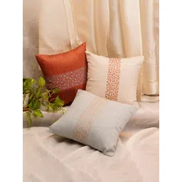 ZEBA Red & Beige 3 Pieces Embroidered Square Cushion Covers-picture-43