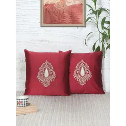 ZEBA Red & Beige Set of 2 Ethnic Motifs Square Cushion Covers-picture-25