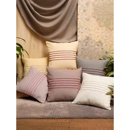 ZEBA Red & White 6 Pieces Striped Square Cushion Covers-picture-15