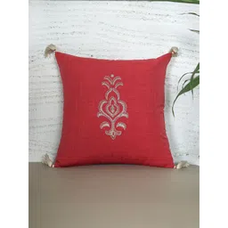 ZEBA Red & White Ethnic Embroidered Square Cushion Cover-picture-14