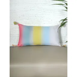 ZEBA White & Blue Colourblocked Rectangle Cushion Cover-picture-10