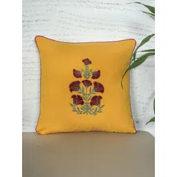 ZEBA Yellow Embroidered Square Cushion Cover-picture-20