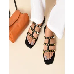 Zebba Women Black Embellished Block Sandals-picture-4