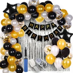 zebra finch Black White and Golden Birthday Decoration Kit Combo with pump-picture-14