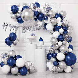 zebra finch Solid Happy Birthday decorations itams blue white silver set 54 Balloon-picture-12