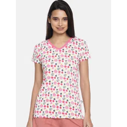 zebu Women Pink  White Printed V-Neck Pure Cotton T-shirt-picture-13