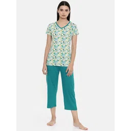 zebu Women Teal Blue & White Printed Night suit-picture-20
