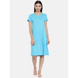 zebu Women Turquoise Blue Solid Nightdress image 1