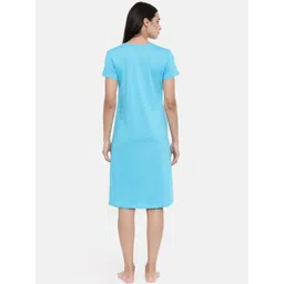 zebu Women Turquoise Blue Solid Nightdress image 4