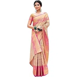 zecva Women's Pure Kanchipuram Kanjivaram Silk Saree For Women With Zari And Smooth Thread Weaving All Over Saree Attach With Unstitch Blouse Piece-picture-14