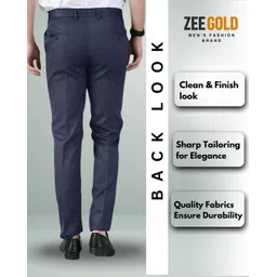 zee gold Men's Cobalt Blue Regular Straight Relaxed Fit Formal Trousers (Size - 34) image 2