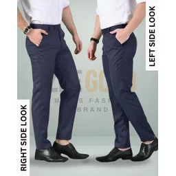 zee gold Men's Cobalt Blue Regular Straight Relaxed Fit Formal Trousers (Size - 34) image 3