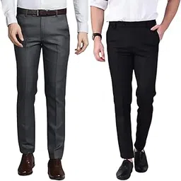 zee gold Men's Regular Fit Formal Trousers (Pack of 2) (38, Black & Grey)-picture-30