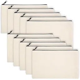 ZeeDix 10 Pack Blank DIY Craft Bag Canvas Pen Case Blank Makeup Bags - Canvas Pencil Bag Cotton Canvas Cosmetic Bag Multi-Purpose Travel Cosmetic Bag-picture-10