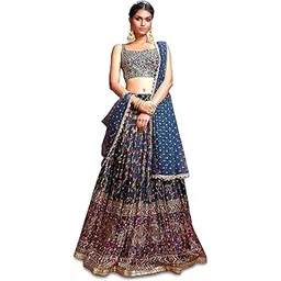 womens Zeel Clothing Women's Blue Silk Embroidered Wedding Bridal Girlish Lehenga Choli with Dupatta-picture-46