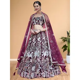 Zeel Clothing Embroidered Sequinned Net Lehenga & Unstitched Blouse With Dupatta-picture-40