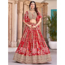Zeel Clothing Embroidered Sequinned Semi-Stitched Lehenga & Unstitched Blouse With Dupatta-picture-21