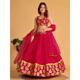 Zeel Clothing Embroidered Sequinned Semi-Stitched Lehenga & Unstitched Blouse With Dupatta-picture-21