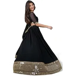 zeel clothing Women's Georgette Semi-Stitched Lehenga Choli Black Wedding Girlish Latest Free Size-picture-13