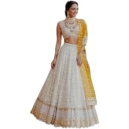 zeel clothing Women's Georgette Semi-Stitched Lehenga Choli White Wedding Bridal Free Size-picture-42