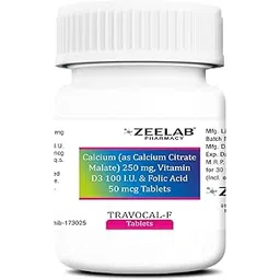 Zeelab Travocal F Tablets | Calcium Citrate Malate (250 mg) + Vitamin D3 100 IU + Folic Acid (50 mcg) (30 Tablets Jar)-picture-11