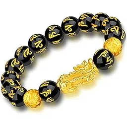 zeelpetal Feng Shui Black Obsidian Pixiu Bracelet – Dragon-Inspired Wealth Charm with Gold-Plated Pi Yao, Om Mani Padme Hum, Brings Money, Health & Success for Men & Women-picture-15