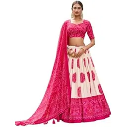 zeeyora Traditional Handcrafted Pink Bandhani Lehenga with Elegant Cream Skirt and Detailed Dupatta – Ideal for Wedding Guests, Festive Occasions & Cultural Ceremonies-picture-50