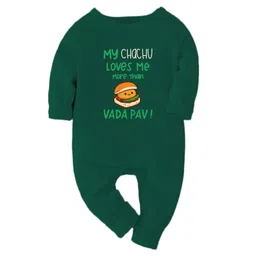 Zeezeezoo 100% Cotton Family Theme Knit Full Sleeves My Chachu Loves Me More Than Vada Pav Text Printed Romper - Forest Green-picture-24